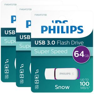 Philips FM64FD75B Flash Drive - 64GB - Super Speed USB 3.0A - USB Stick - Magic Purple - 3 Stuks