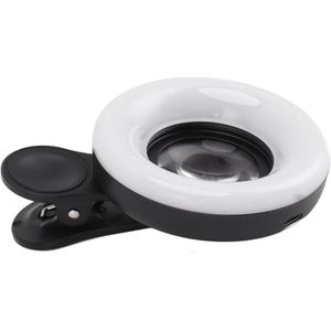 JHubers Goods - Telefoonringlicht met 15x macro lens, mini clip en oplaadbaar - voor video opnames - zwart