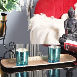 Oosters dienblad van aluminium Hedye 30 cm | Marokkaans theeblad in de kleur goud | Oosters gouden dienblad goudkleurig | Oosterse decoratie op de gedekte tafel