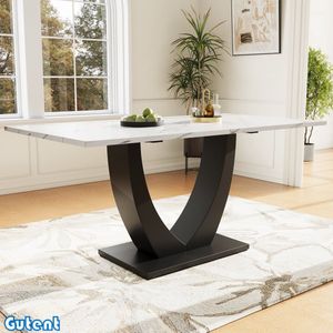 Gutent Eettafel-140 x 80 cm-Metalen frame-Rechthoekig-met verstelbare poten-Wit/Zwart