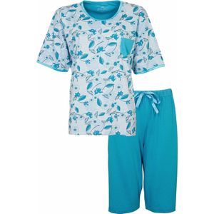 Medaillon Dames Pyjama - Katoen - Bloemenprint - Turquoise - Maat S