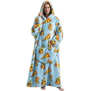 Extra lange hoodie-deken, oversized deken, hoodie, pullover, deken met mouwen en capuchon, deken-trui, eenheidsmaat, voor volwassen mannen en vrouwen - pizza