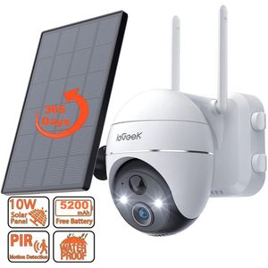 ieGeek 2K Zonne Bewakingscamera Buiten, Draadloze PTZ WLAN Camera Buiten met Batterij, Solar Security Camera met AI Bewegingsdetectie, Kleuren nachtzicht, 2-weg Audio, Direct Alarm, 2.4Ghz WiFi, SD/Cloud, IP65