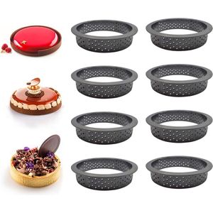 8 Stuks Mousse Ringen - Geperforeerde Snijder Ronde Vorm - Geschikt voor Doe-Het-Zelf Taartliefhebbers - Zwart