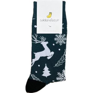 Sokkenfeest Rendier Sokken - One Size Fits All - Leuk Patroon Van Winter Dier - Warme Cadeautip Voor De Feestdagen En Kerst - Unisex