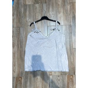 Linnen top met spaghetti bandjes - gevlochten banden met strikje - kleur LICHT GRIJS - maat 36/38