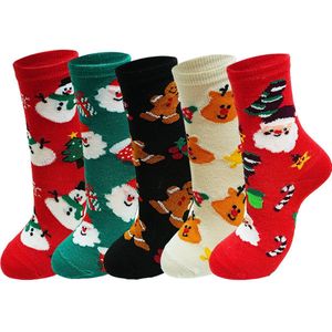 Herfst/winter stijl, cartoon kerstkousen, rendier halfhoge kerstkousen, dames kerstkousen, 5 paar
