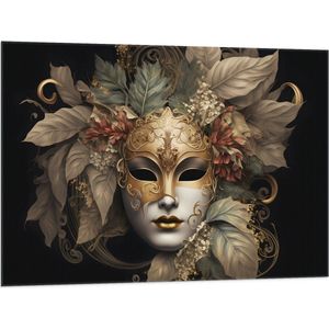 Vlag - Venetiaanse carnavals Masker met Gouden en Beige Details tegen Zwarte Achtergrond - 100x75 cm Foto op Polyester Vlag