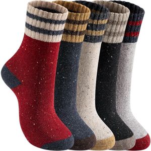 Inovra Plus - Set van 5 paar warme, kleurrijke wollen sokken - Unisex - Dik gebreid - Thermosokken - Meerkleurig - Maat L