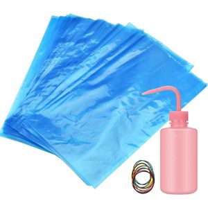 100 stuks Tattoo Fles Zakken & Covers 15x25.6cm, 250ml Blauw LDPE Squeeze Wash Flessen met 250ml Lab Fles, Ideaal voor Tattoo Reiniging & Aanverwante Doeleinden