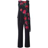 MIAMODA - Dames - Jumpsuit mouwloos mesh top met bloemen - Zwart - Maat 42