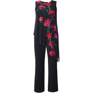 MIAMODA - Dames - Jumpsuit mouwloos mesh top met bloemen - Zwart - Maat 42