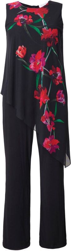 MIAMODA - Dames - Jumpsuit mouwloos mesh top met bloemen - Zwart - Maat 42