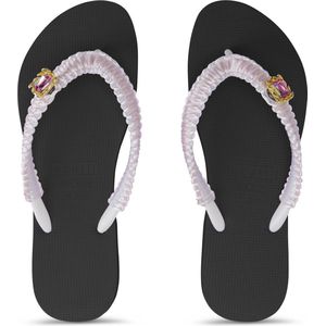 Uzurii - Pink Macrame Switch - Pantoffels - Zwart - Textiel