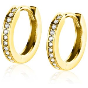 Zinzi Gold 14 krt gouden oorringen bezet met witte zirkonia's 13mm x 2mm vierkante buis ZGO428Z