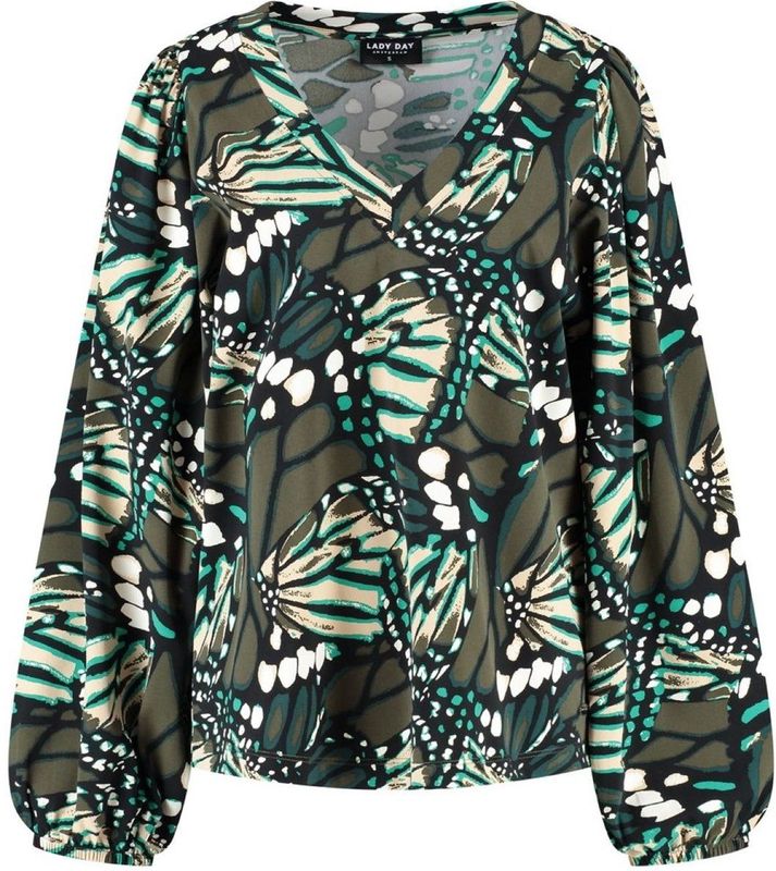 Lady Day - Tress Shirt - Veelkleurig - Overhemd - V-hals - Ballonmouwen