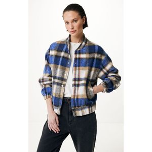 Checked Bomber Jacket Dames - Bright Blauw - Maat XL