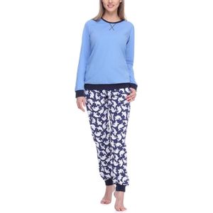 Merry Style MS-MS10-168-PJ Dames Pyjama - ronde hals - lange mouwen - lange broek met zakken - Katoen - Blauw/Witte Zeehond - XXL