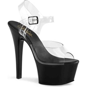 Pleaser - ASPIRE-608 Sandaal met enkelband, Paaldans schoenen - Paaldans schoenen - 41 Shoes - Zwart/Transparant