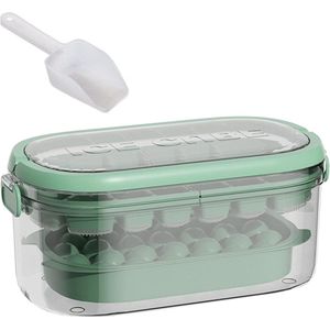 Ijsblokjesvorm Met Deksel 8.9*4.7*3.7"" Handheld Ijsbakje Bpa Gratis Opbergdoos Voor Vriezer Bin Met Schep Voor Whisky Cocktail Koffie 48 Ballen (Groen) Ice cube tray