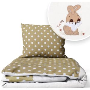 Kinderbeddengoed 2-delig 100x135cm Katoen met Rits - Konijn Beige