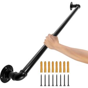 VEVOR 90 cm Trapleuning Leuningen,200 kg Laadvermogen,met 2 Stuks Steun voor Wandmontage,1 leuning,Speciale Buitenspuitverf van 100 μm Corrosiebestendig,Antislip,Anti Corrosie en Slijtvastheid,Outdoor Indoor Universele,Zwart
