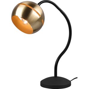 LED Bureaulamp - Torna Flatina - E14 Fitting - Dimbaar - Flexibele Arm - Rond - Mat Zwart/Goud - Aluminium