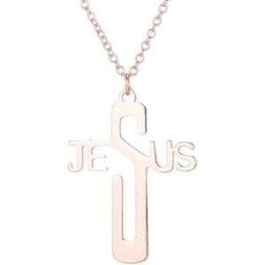 24/7 Jewelry Collection Jesus Ketting - Jezus Kruis - Rosé Goudkleurig