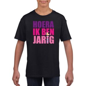 Hoera ik ben jarig t-shirt zwart / roze voor meisjes / kinderen - verjaardag shirt 146/152