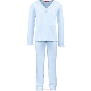 Luxe mooie zacht blauwe Girly Pyjama Set van Hanssop met verfijnde kant details, Meisjes pyjama, licht blauw, maat 116