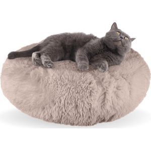 AdomniaGoods - Luxe kattenmand - Hondenmand - Antislip kattenkussen - Wasbaar hondenkussen - Bruin 50 cm
