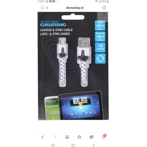 Cable Micro USB Grundig White/Black 1 m
