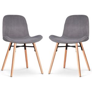 Nolon Nena-Fé Eetkamerstoelen Set van 2 Velvet Grijs - Fluweel - Stof - Houten Poten - Naturel - Scandinavisch