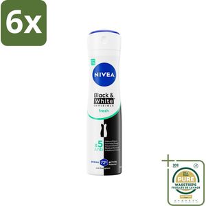 NIVEA - Deodorant Spray - Onzichtbaar Fris Voor Zwart & Wit - Anti-Transpirant - 150 ml - Voordeelverpakking - 6 stuks - Deodorant spray - Anti-vlekken deodorant