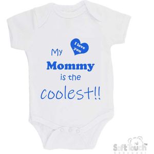 100% katoenen Romper ""My mommy is the coolest!! / I love you"" Moeder Moederdag Mama Jongens Katoen Wit/blauw Maat 62/68