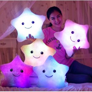 Nachtlamp knuffel Ster Fushia kussen met LED verlichting 32cm Veilig nachtlampje