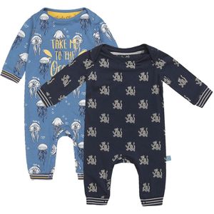 Charlie Choe - 2pack - Blauw - Navy Boxpak - Salopette - Kruippakje - Babypakje - Jumpsuit - Geboortepakje - Romper - Draken - Kwalletjes - Maat 56