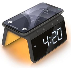 Digitale Wekker met Oplaadstation en Wake Up Light - Dimbare LED-display - Grijs
