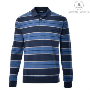 Chris Cayne sweatshirt - maat 3XL - gestreept - Trui 4039 - kleur donkerblauw/blauw - polokraag - jersey - grote maten