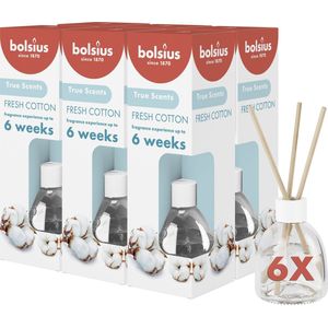 Bolsius True Scents - Geurstokjes - Fresh Cotton - 6 stuks - Voordeelverpakking - 60ml