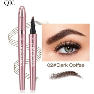Wenkbrauwpotlood Waterproof - Dark Coffee - Donker Koffiebruin - 48 uur Lang - Haarachtige Kleur-effect - Precisie Micro-inktpen - Eyebrow Pen - Professionele Wenkbrauwmake-up Pen met 4 Split heads - Totale controle