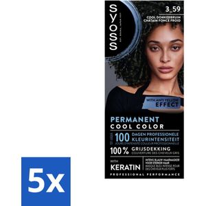 5 x SYOSS - Coloration 3-59 Cool Donkerbruin - Haarverf - Grijsdekking - Vermindert Haarbreuk - Haarverf - Grijsdekking - Donkerbruin - Keratine - Haarverzorging