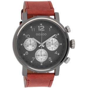 OOZOO Timepieces - Titanium horloge met bruine leren band - C10061