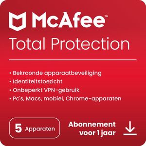 McAfee Total Protection incl VPN - 1 Jaar - 5 Apparaten - Nederlands