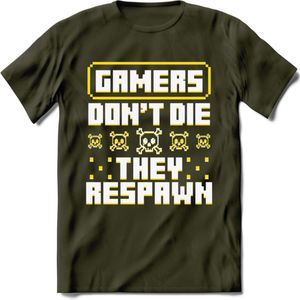 Gamers don't die pixel T-shirt | Geel | Gaming kleding | Grappig game verjaardag cadeau shirt Heren – Dames – Unisex | - Leger Groen - XL