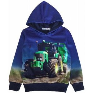 Sweater Hoodie trui met john Deere tractor trekker Kleur blauw maat 146/152 Heel mooi!