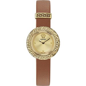 Versace La Greca VE8C00124 Horloge - Leer - Bruin - Ø 28 mm