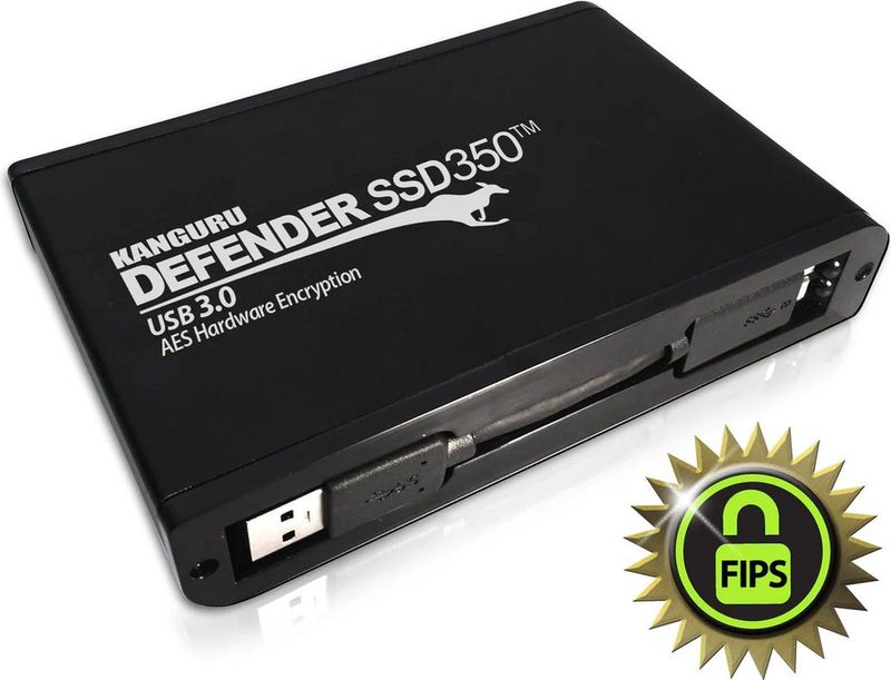 Kanguru – Defender SSD350 – 2 TB – FIPS 140-2 - USB 3.2 – Hardware Encrypted Solid State Drive – Zwart
