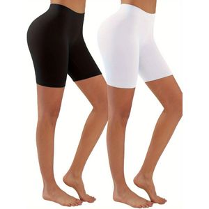 Livano Biker Short Dames - Korte Legging - Lange Onderbroek - Bikershort - Met Pijpjes - 2 Pcs - Zwart/Wit - Maat XL