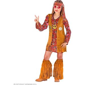 Widmann - Hippie Kostuum - Vredeskind Hippe Hanna - Meisje - Rood, Bruin - Maat 140 - Carnavalskleding - Verkleedkleding